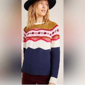 Anthropologie Field Flower Sweater Pullover Knit Flower Cotton Wool Size S